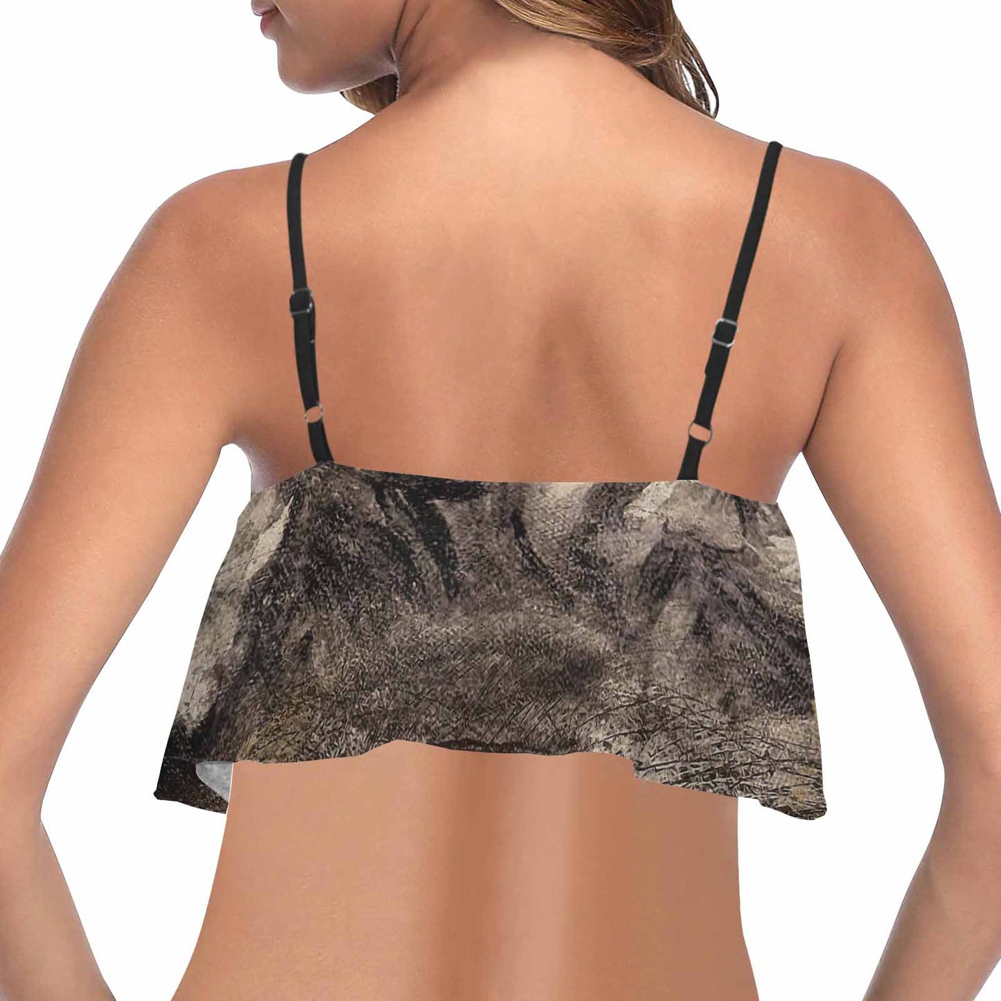 Vintage floral flounce bikini top, Design 16