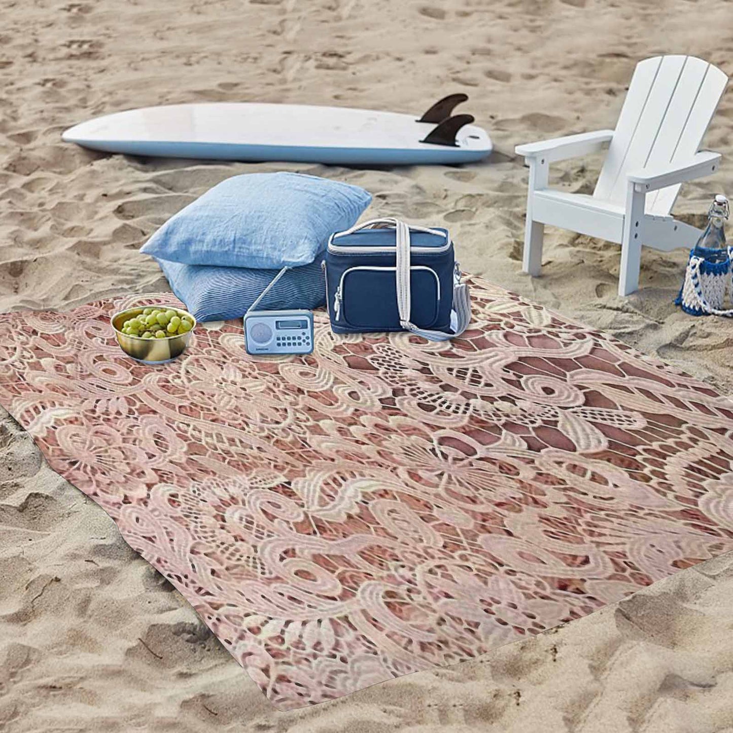 Victorian lace print waterproof picnic mat, 69 x 55in, design 11