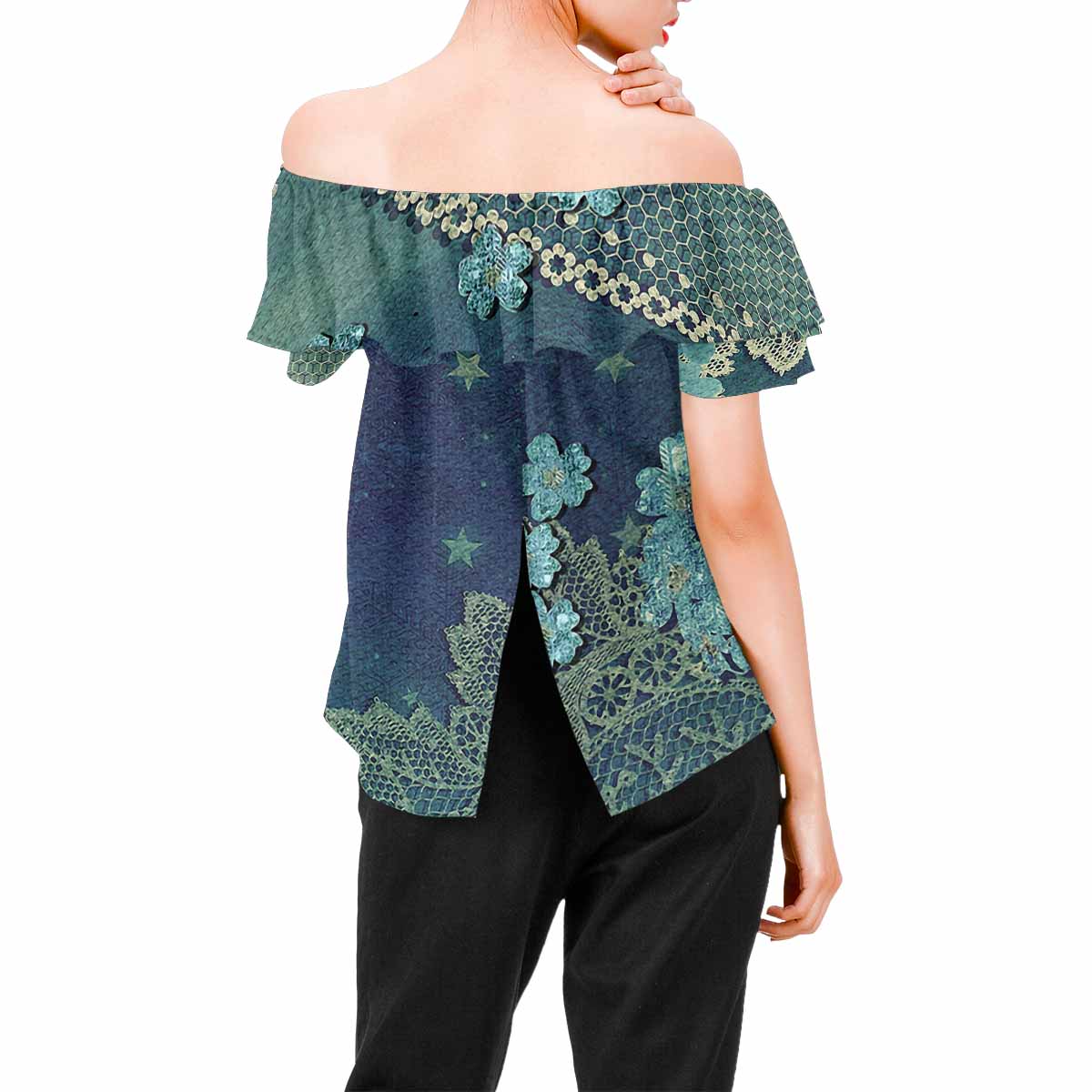 Victorian Lace print Chiffon Blouse, design 04
