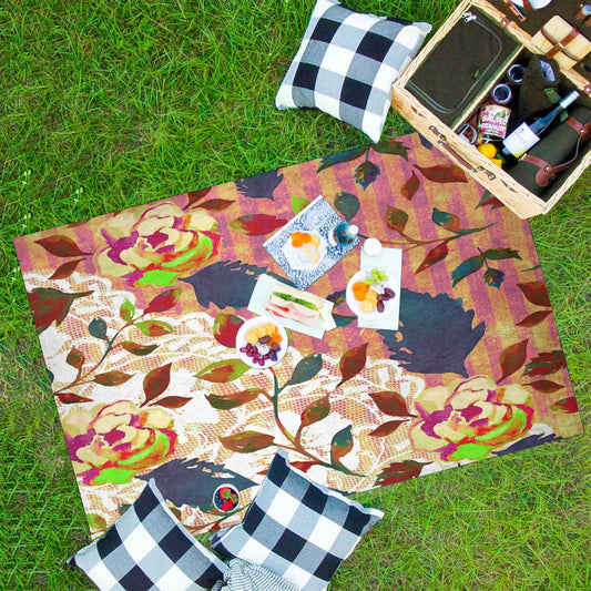 Victorian lace print waterproof picnic mat, 81 x 55in, design 22