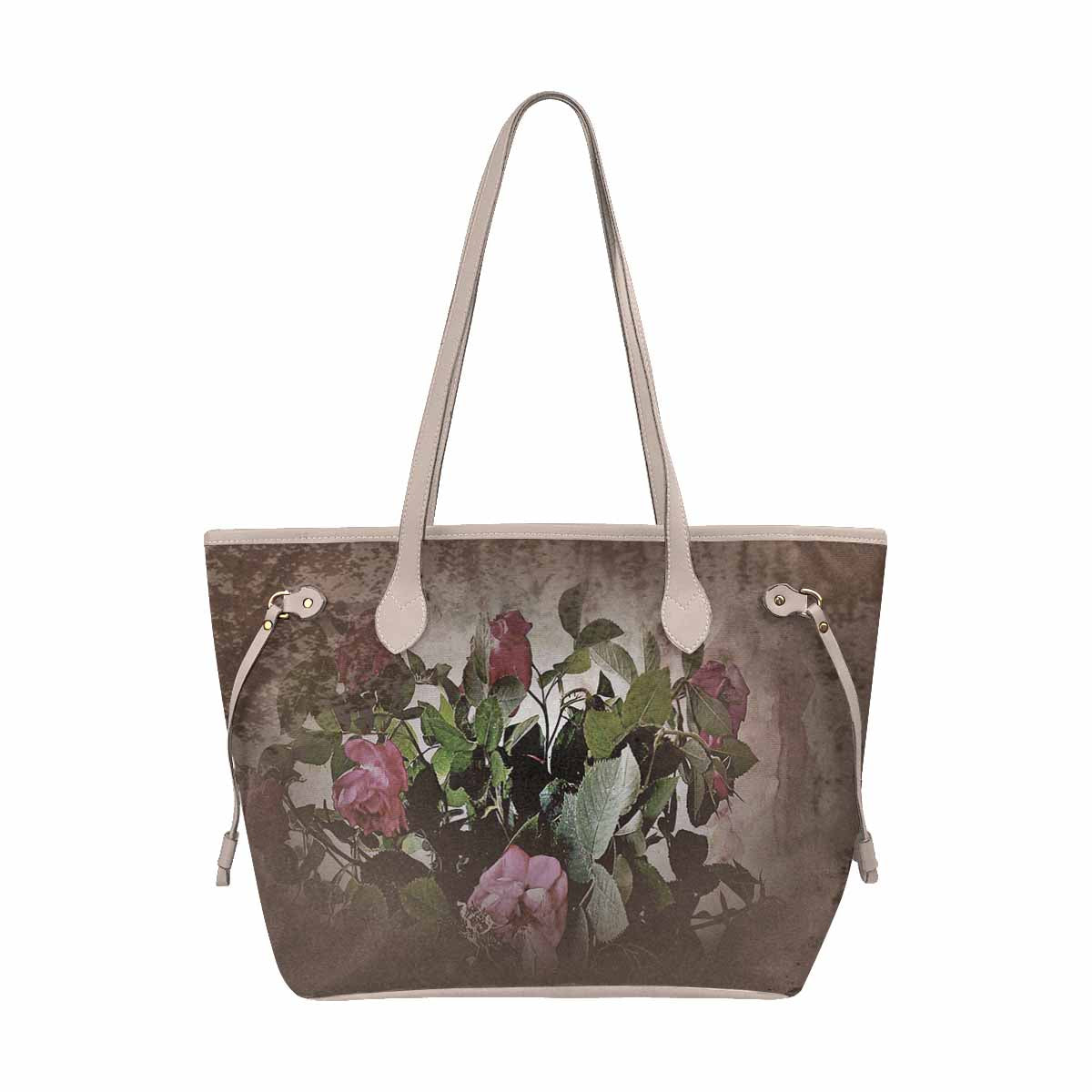 Vintage Floral Handbag, Classic Handbag, Mod 1695361 Design 22x, BEIGE/TAN TRIM