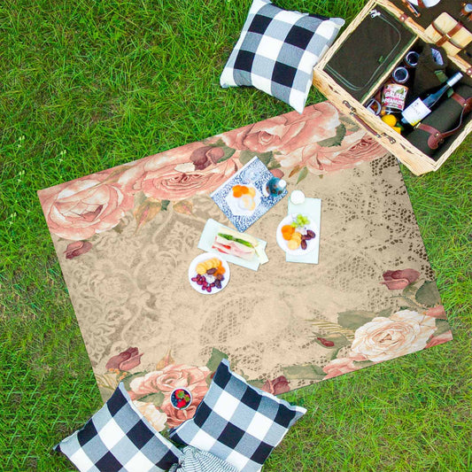 Victorian lace print waterproof picnic mat, 69 x 55in, design 25