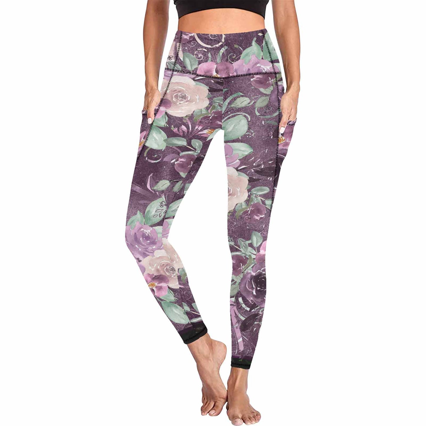 Floral 2, active wear leggings, outside surge, design 48