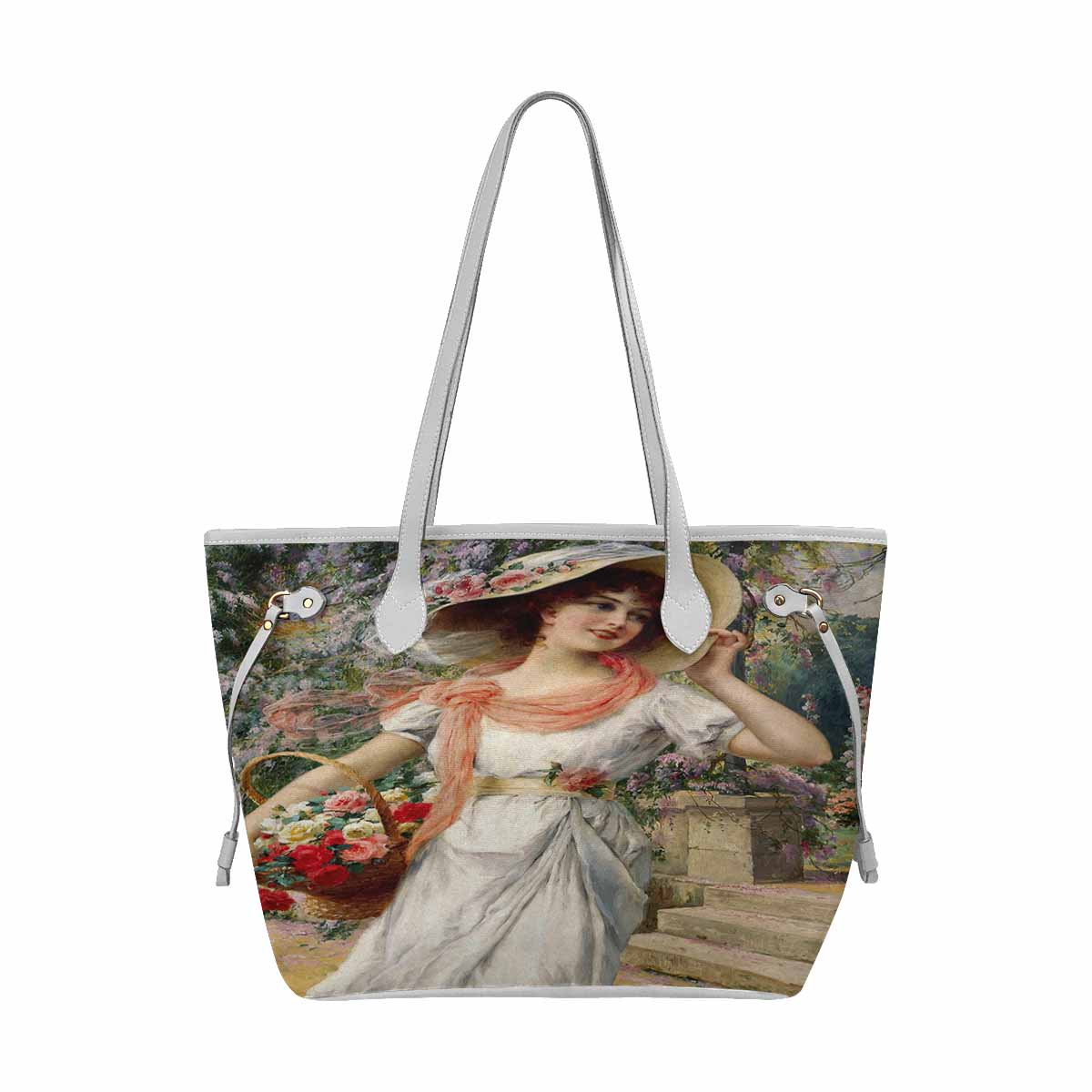 Victorian Lady Design Handbag, Model 1695361, The Flower Garden, WHITE TRIM