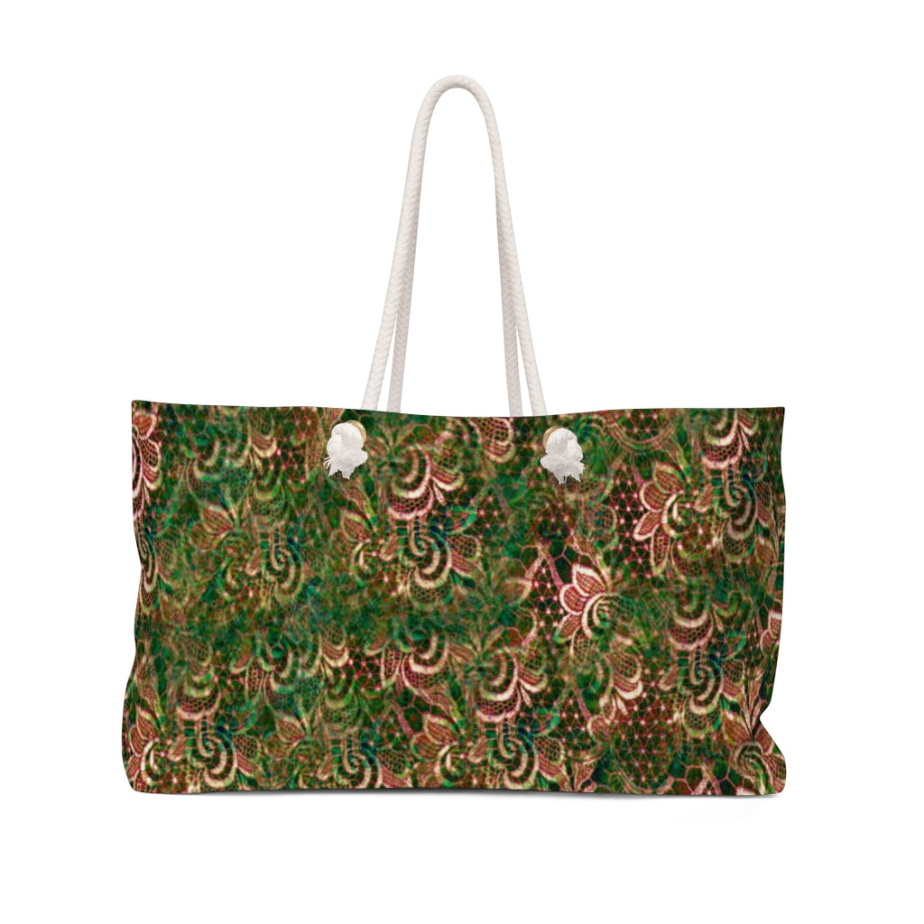 Victorian lace print weekender bag, large, design 34