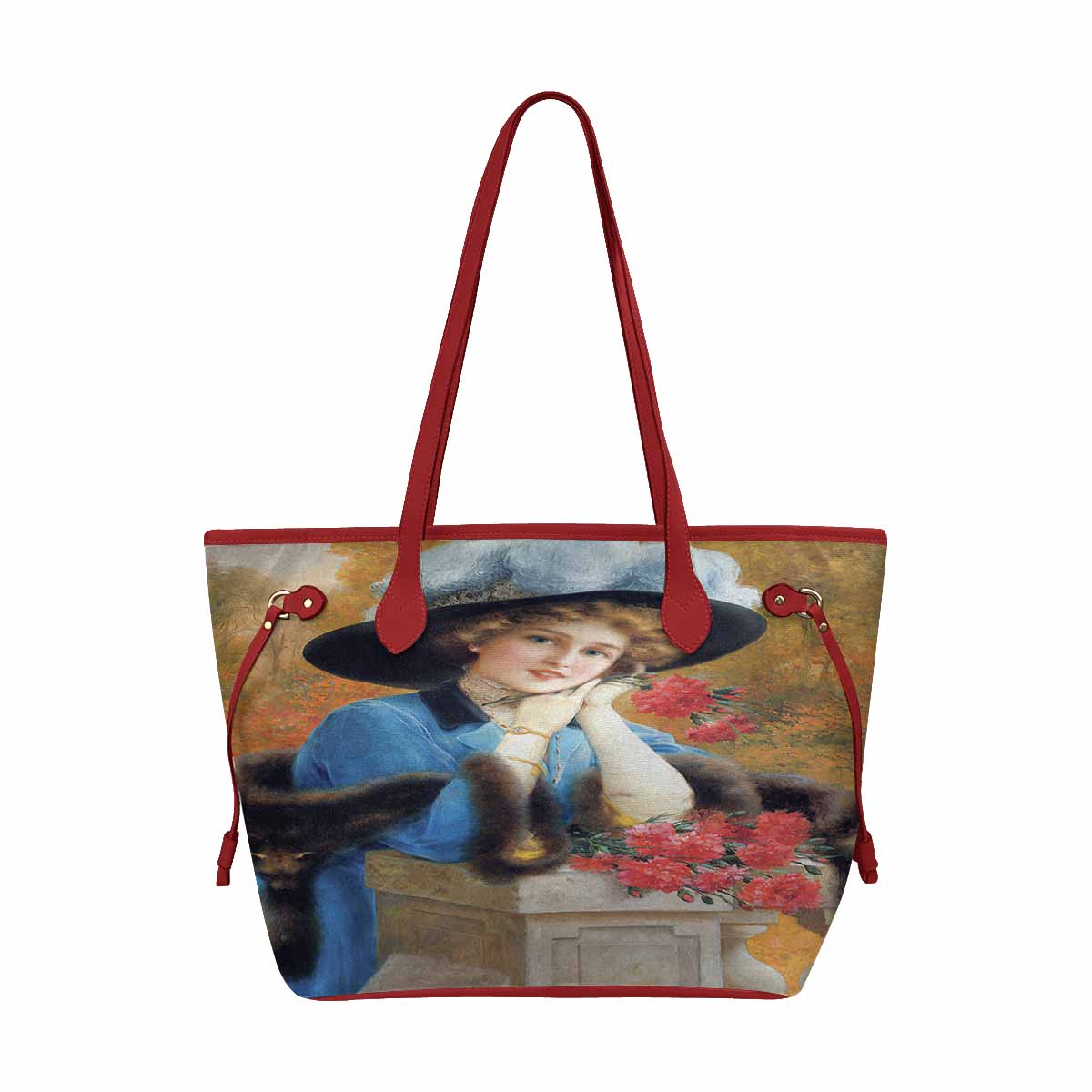 Victorian Lady Design Handbag, Model 1695361, Carnations Are For Love, RED TRIM