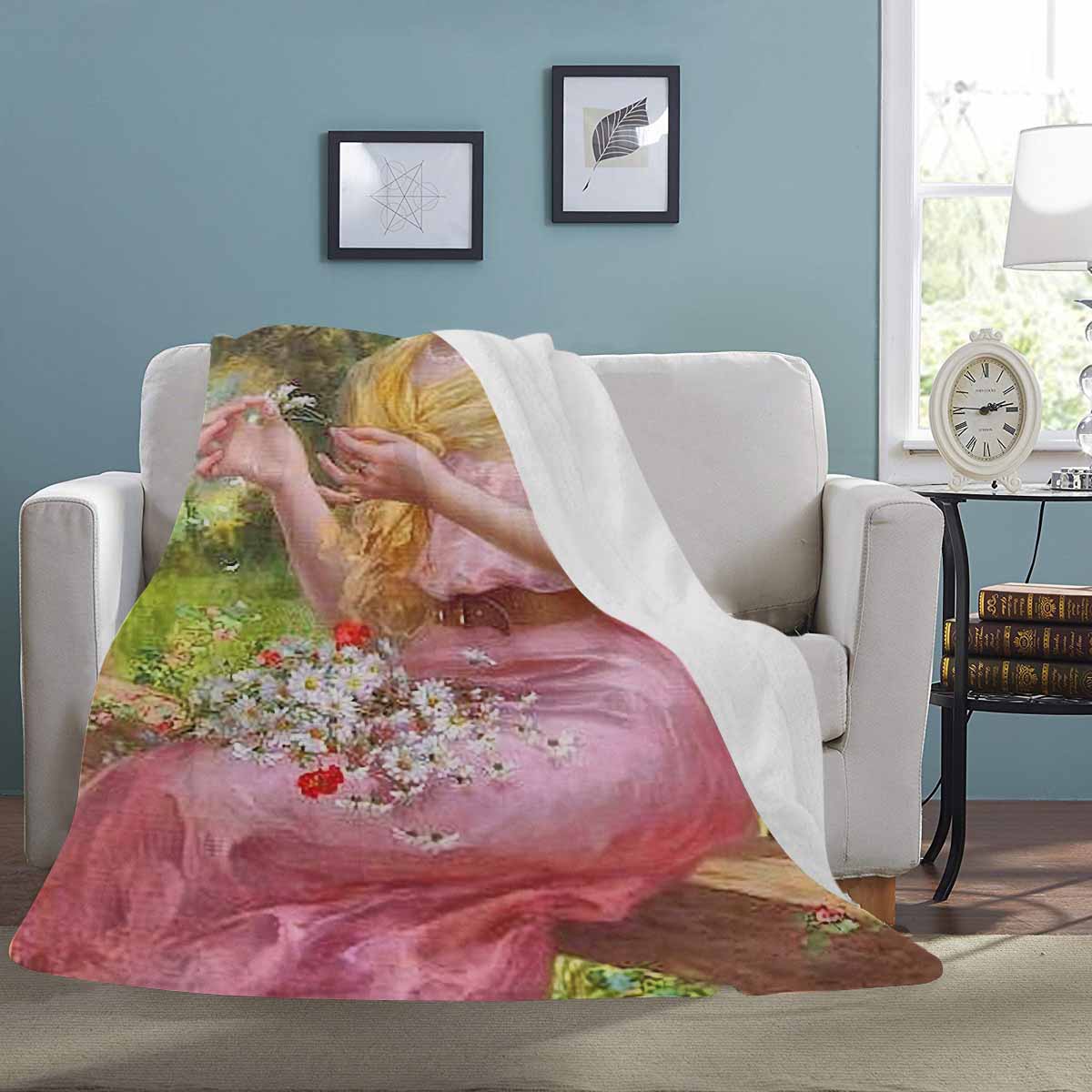 Victorian Lady Design BLANKET, LARGE 60 in x 80 in, Lady In Pink