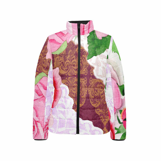 Victorian Lace print womens padded quilted jacket, design 19