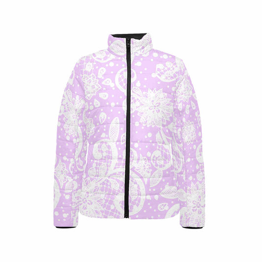 Victorian Lace print womens padded quilted jacket, design 06