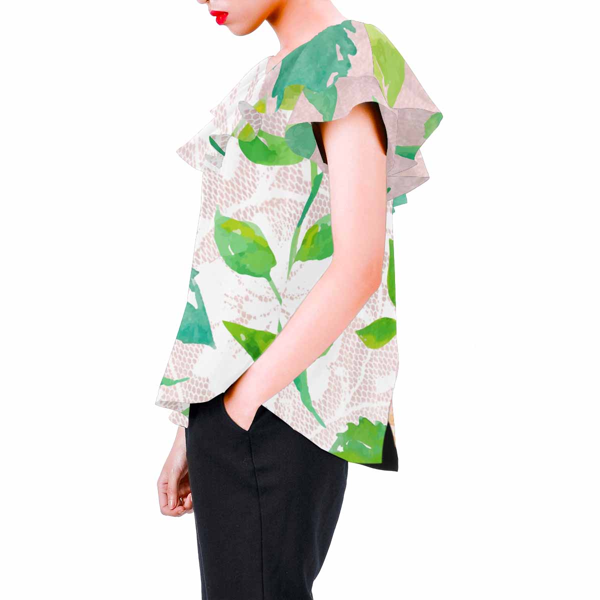 Victorian Lace print Chiffon Blouse, design 21