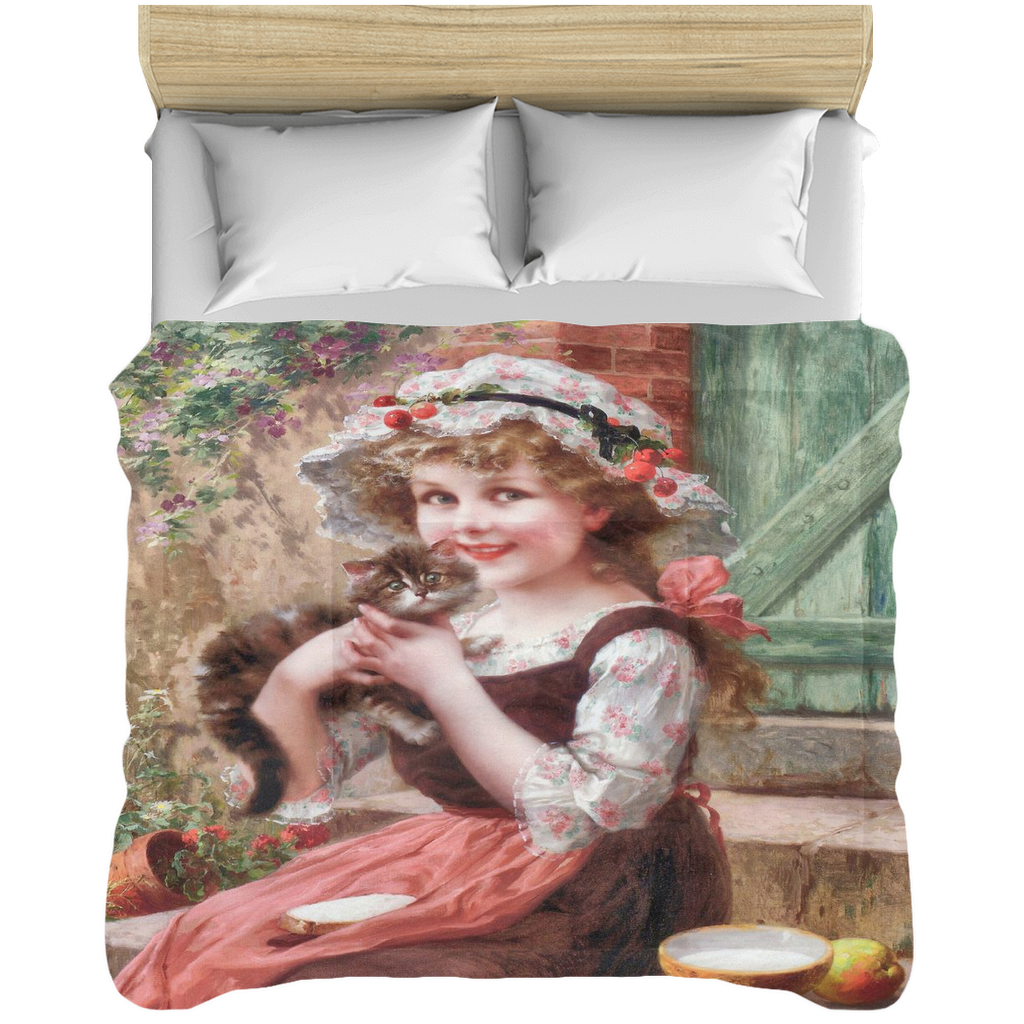 Victorian lady design comforter, twin, twin XL, queen or king, The Little Kittens