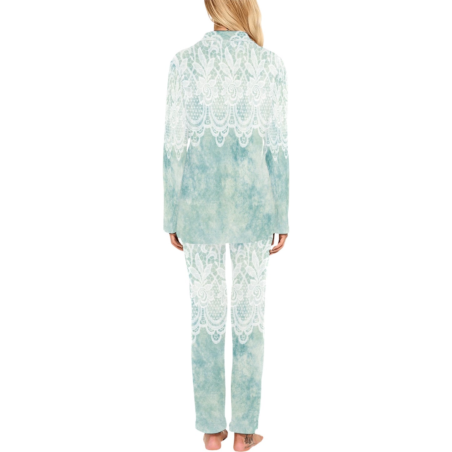 Victorian printed lace pajama set, design 41 Women's Long Pajama Set (Sets 02)