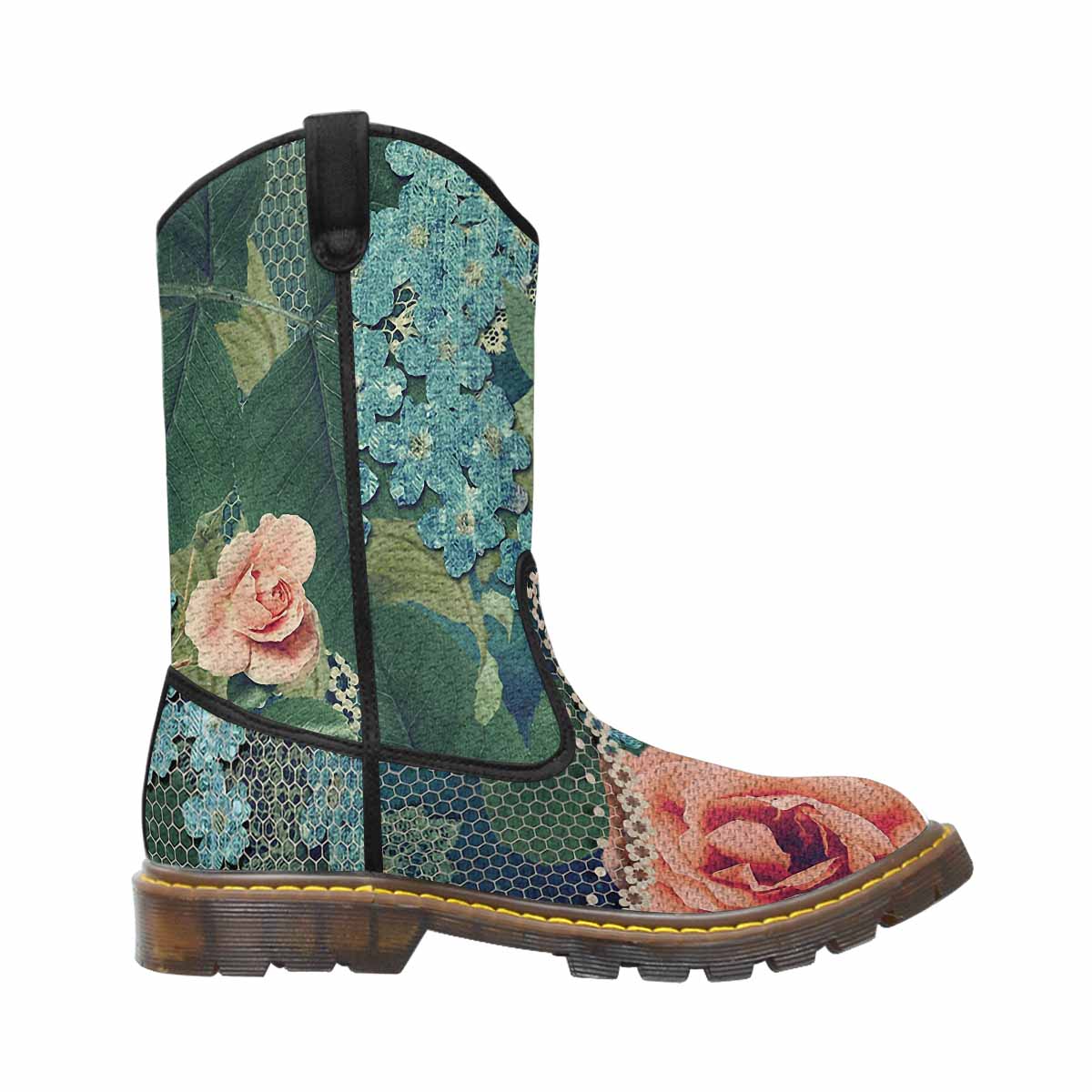 Victorian lace print, western lumber boots, design 01