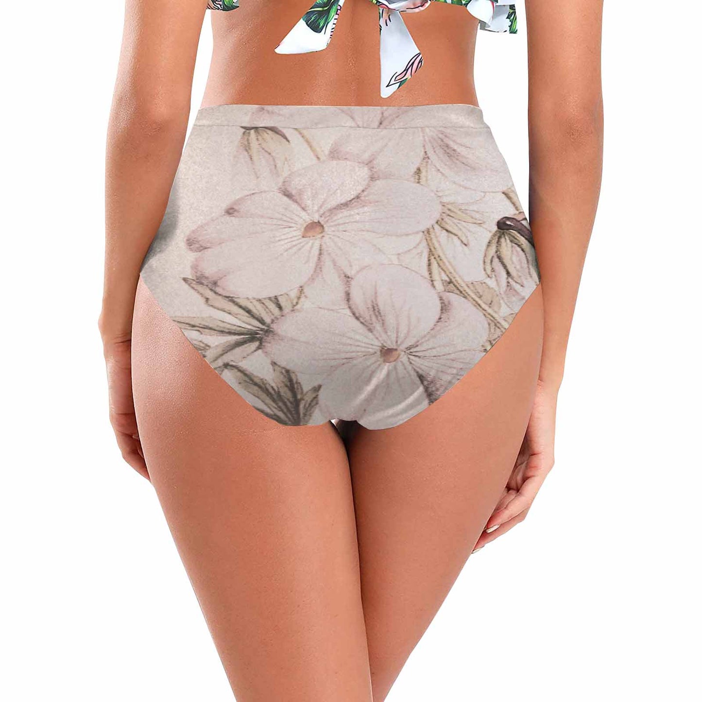 Vintage floral High waist bikini bottom, Design 13x