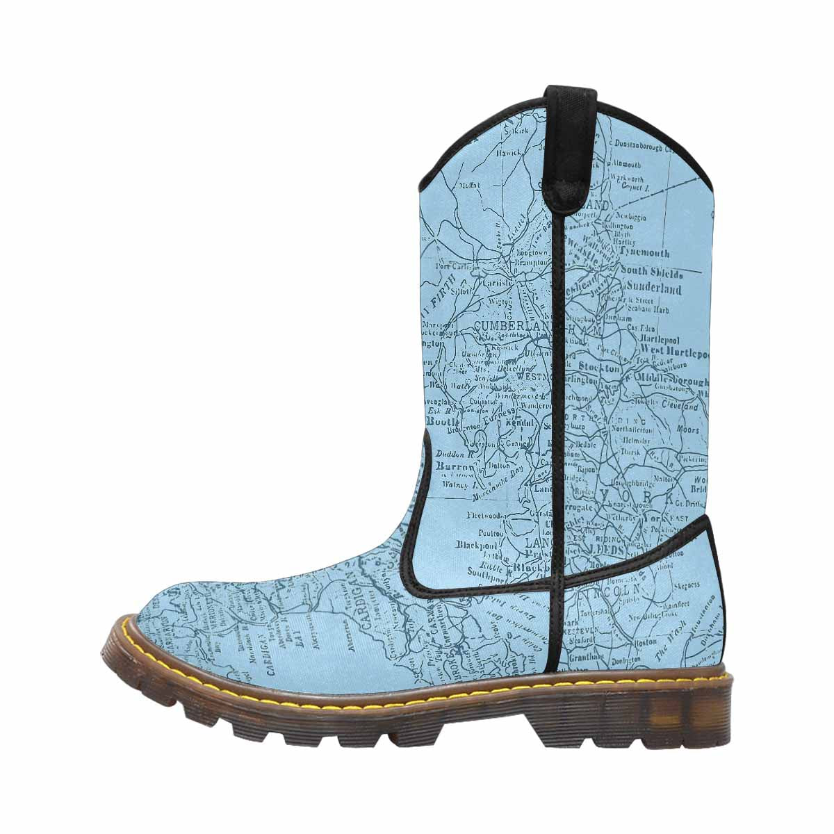 Antique Map design mens western lumber boots, Design 50