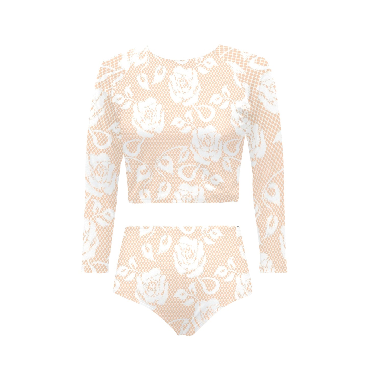 Victorian printed lace, long sleeve 2pc swimsuit, beachwear, design 16 Long Sleeve Bikini Set (Model S27)