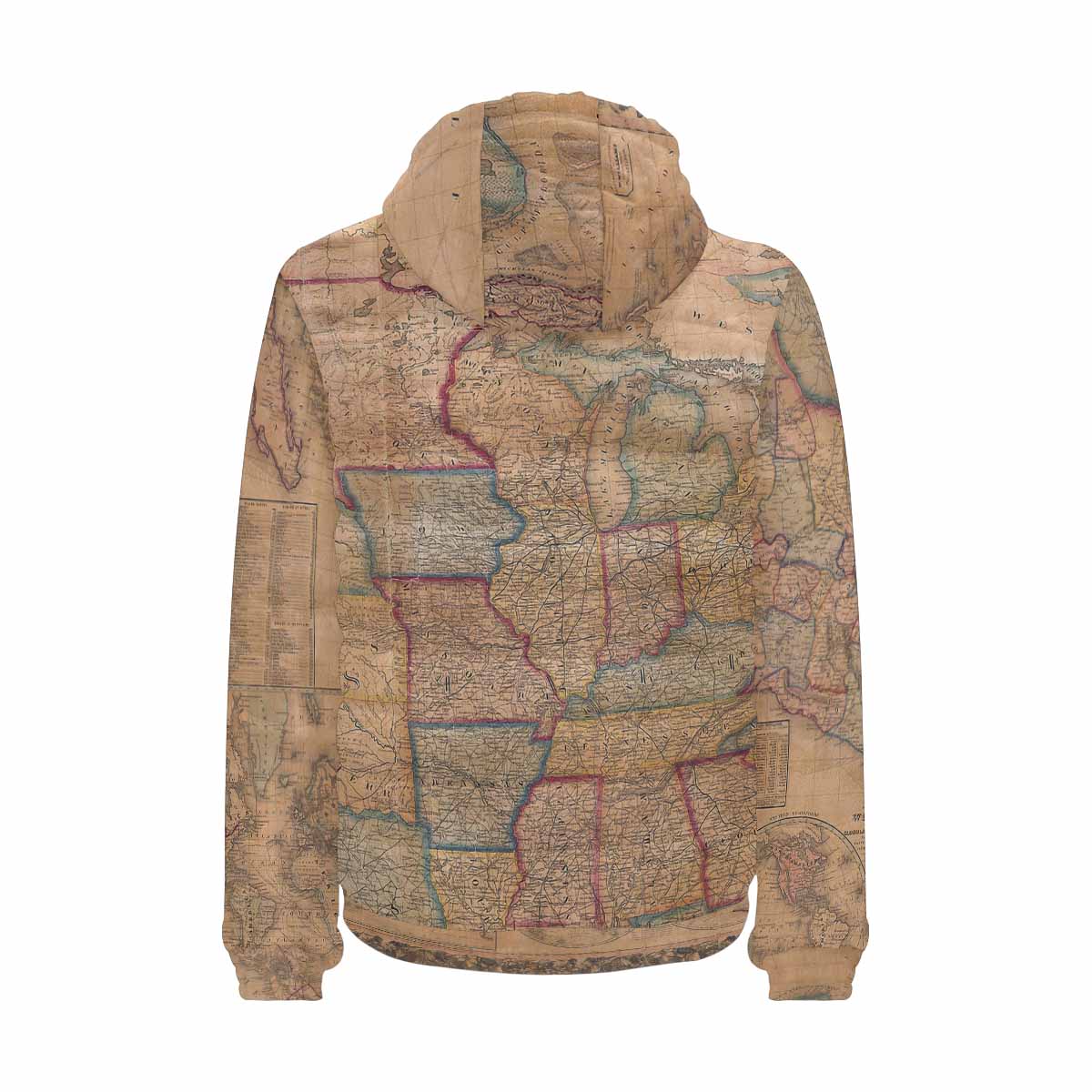 Antique Map design, mens lightweight, warm, quilted hooded bomber jacket, design, 28