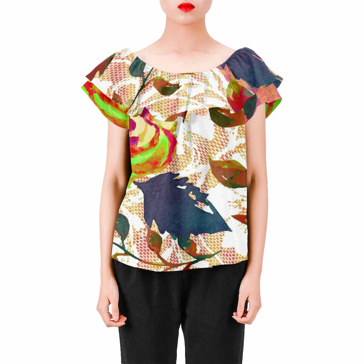 Victorian Lace print Chiffon Blouse, design 22