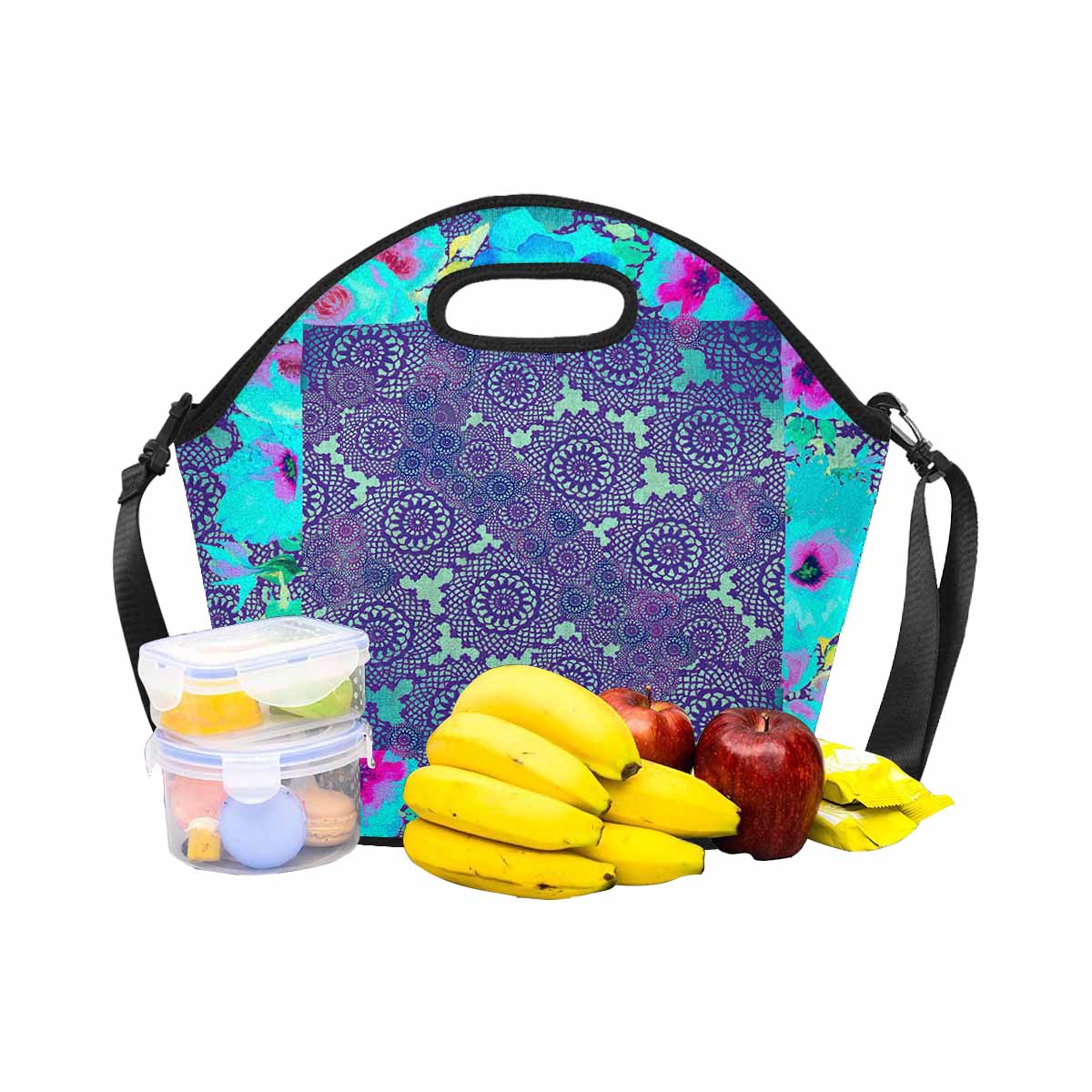 Victorian lace print insulated lunch bag, design 14