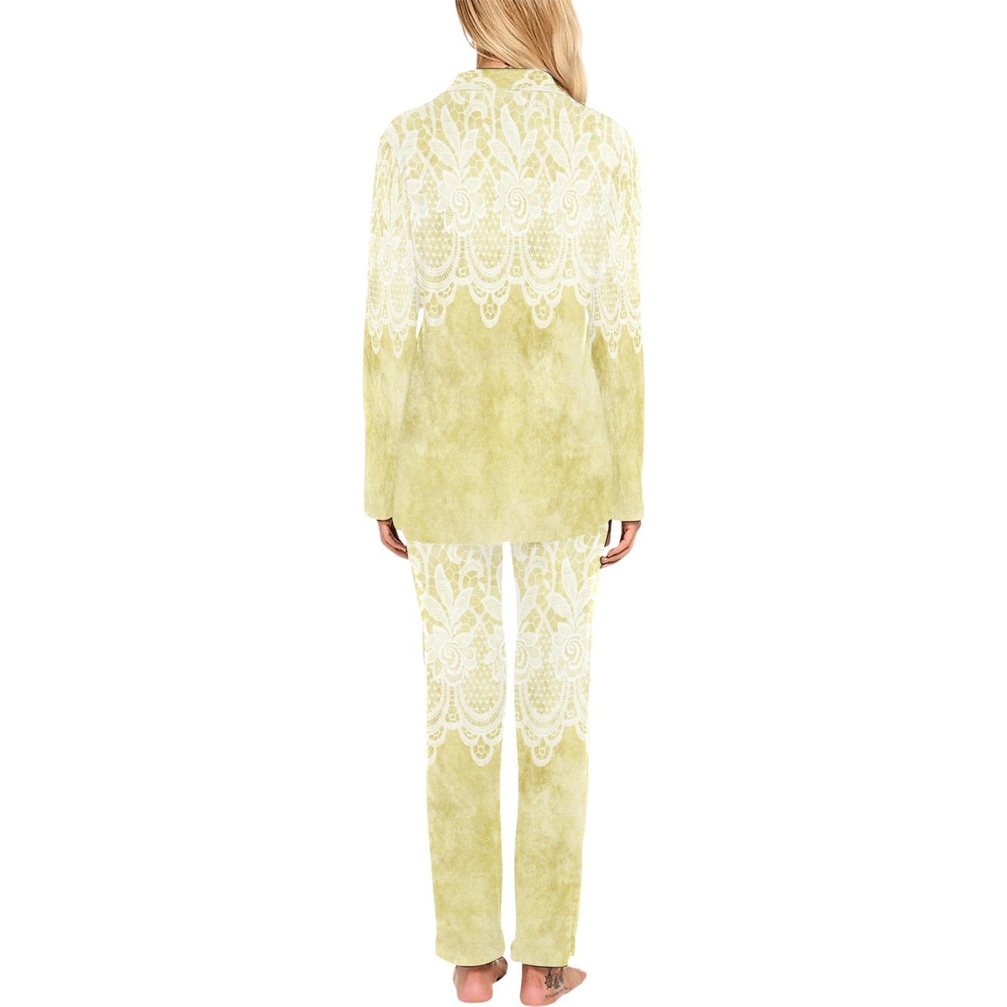 Victorian printed lace pajama set, design 44 Women's Long Pajama Set (Sets 02)