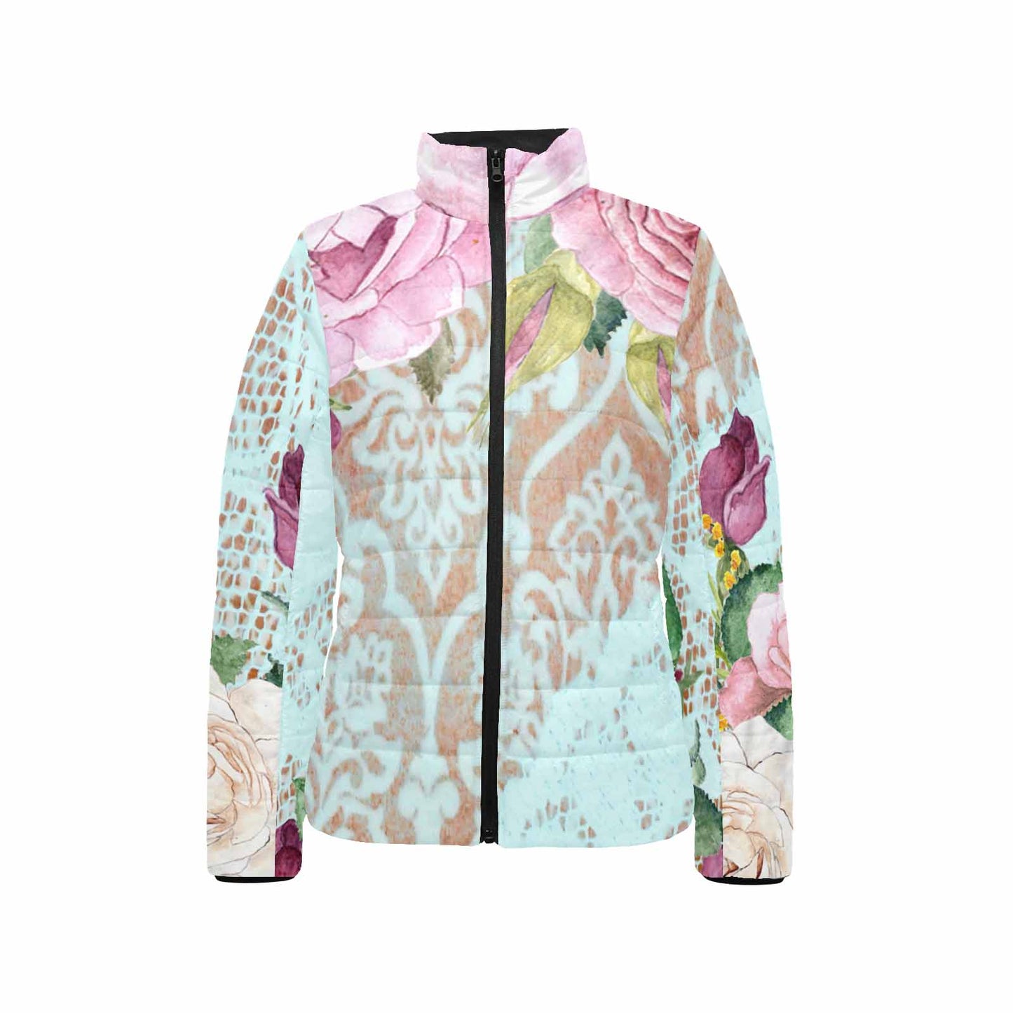 Victorian Lace print womens padded quilted jacket, design 24
