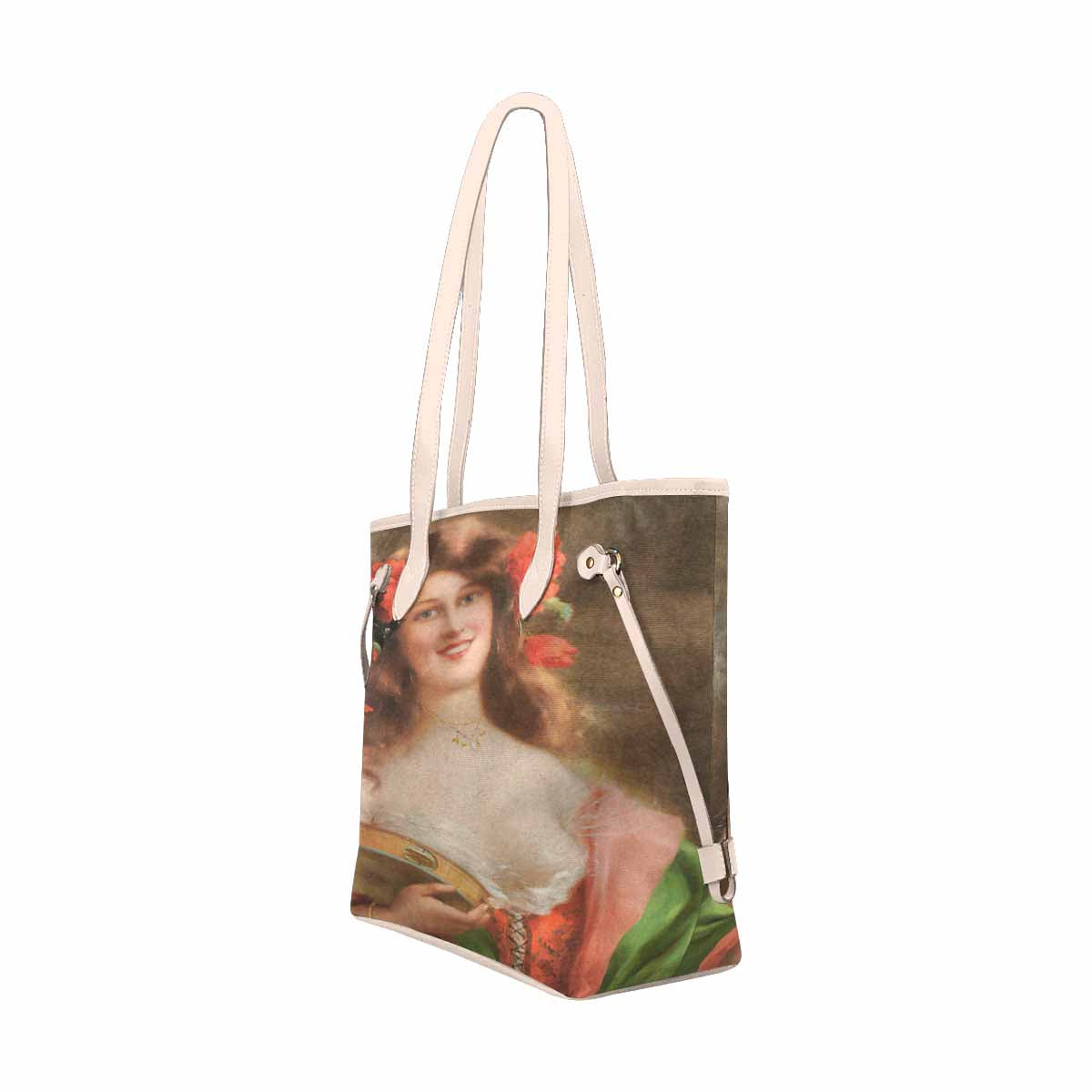 Victorian Lady Design Handbag, Model 1695361, Tambourine Girl, BEIGE/TAN TRIM