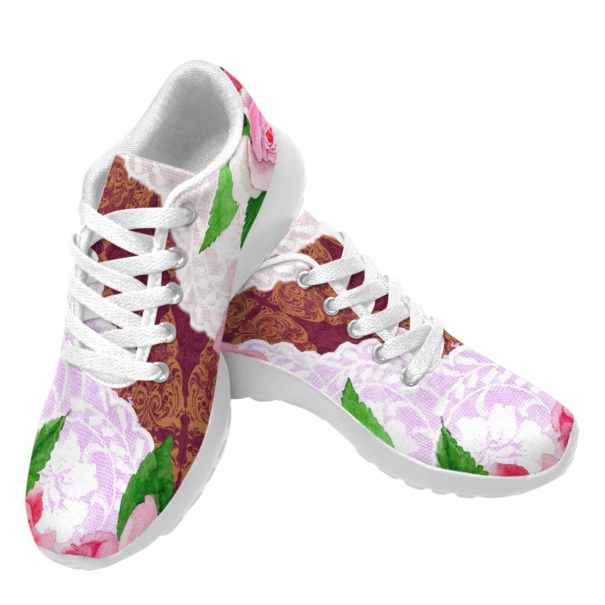 Victorian lace print, womens cute casual or running sneakers, design 19