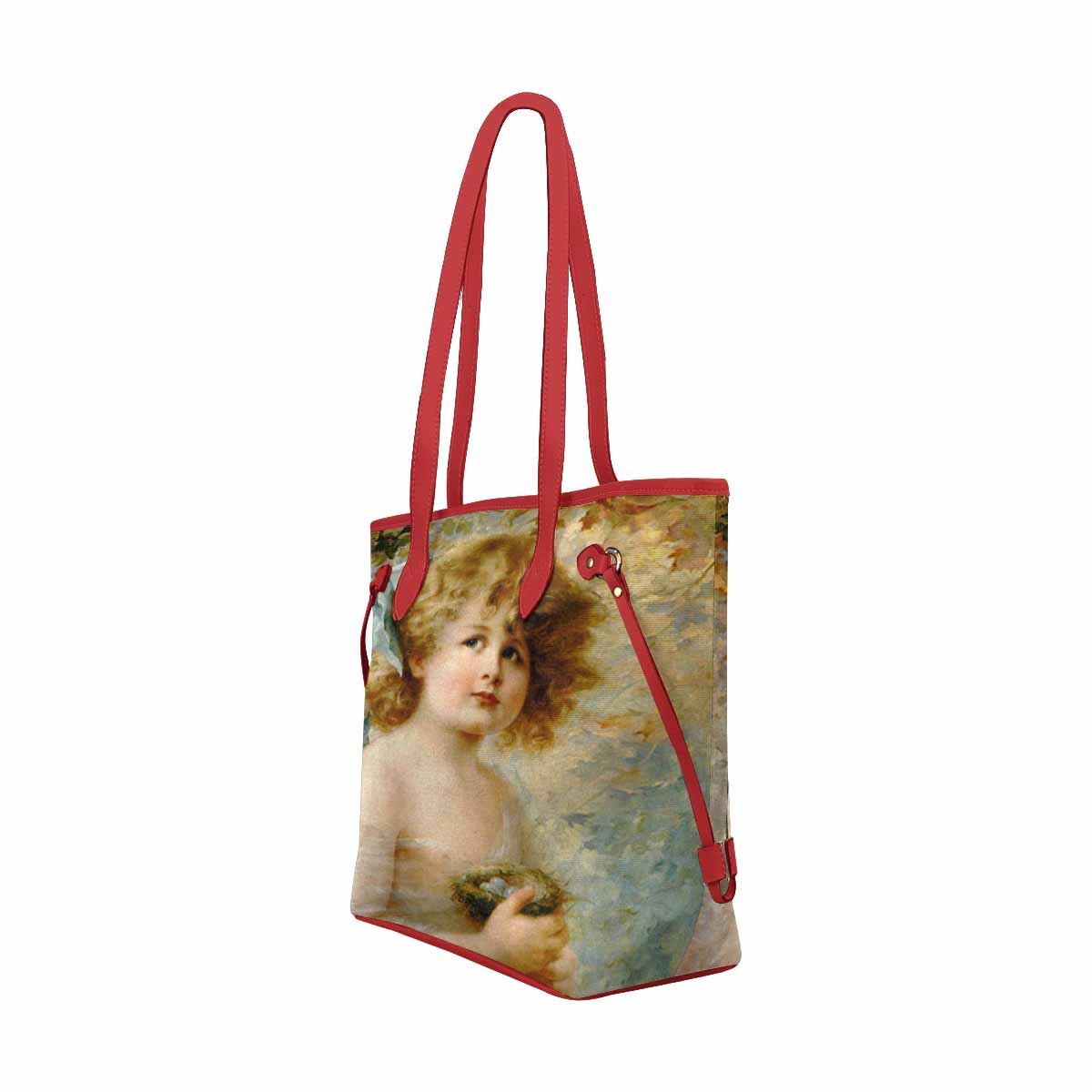 Victorian Girl Design Handbag, Model 1695361, Girl Holding A Nest, RED TRIM