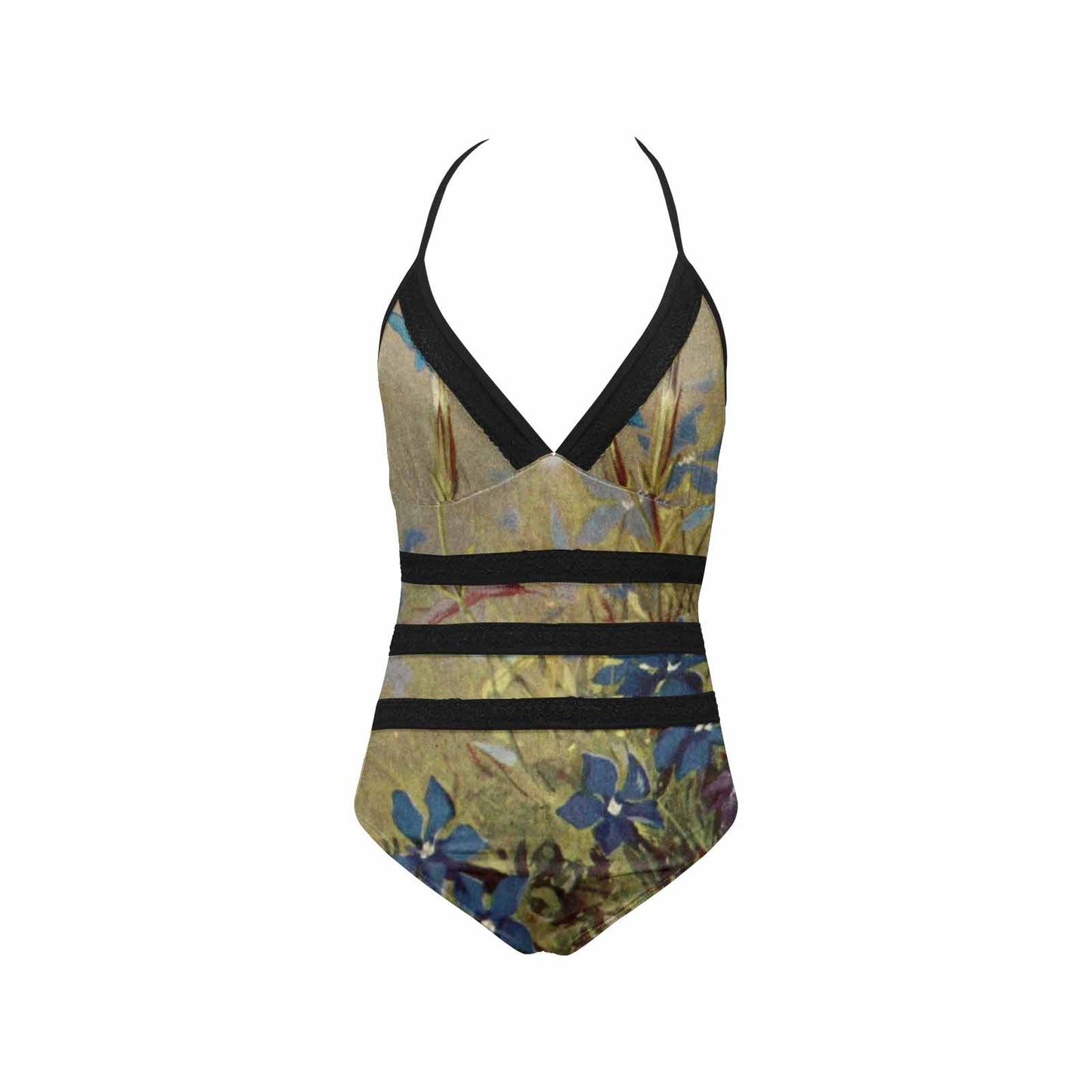 Vintage floral, vintage chest collar, one piece swim wear, Design 39