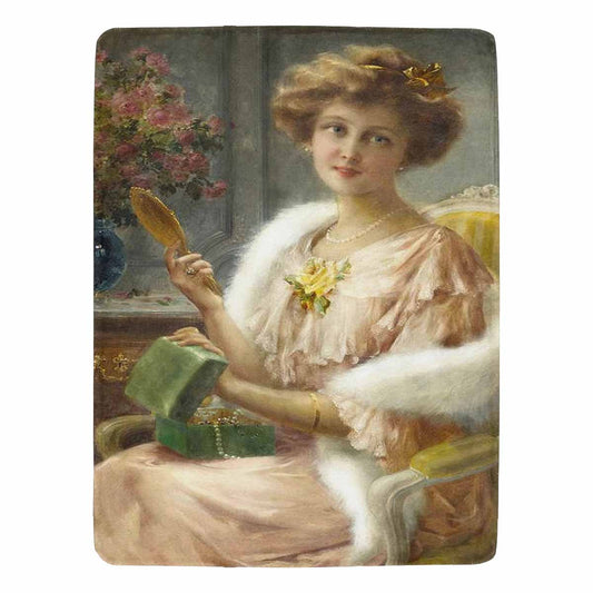 Victorian Lady Design BLANKET, LARGE 60 in x 80 in, A Young Lady With A Mirror