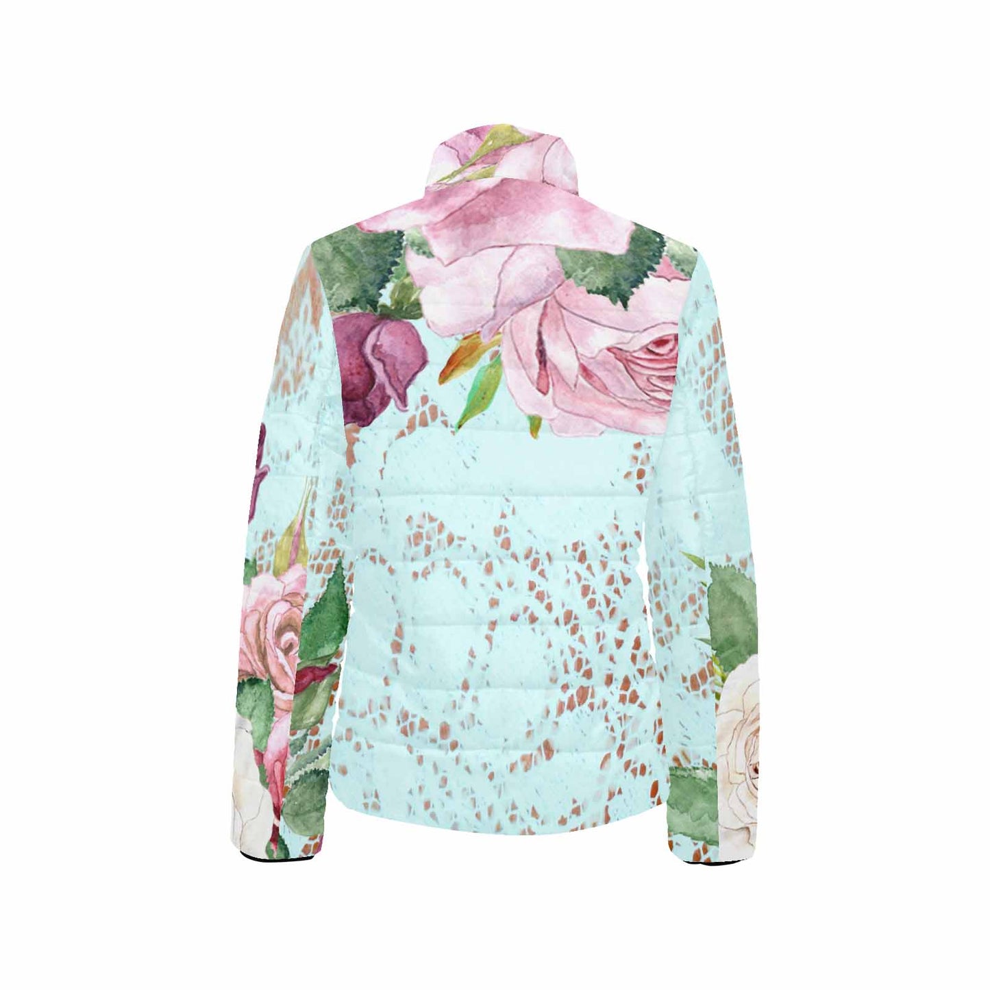 Victorian Lace print womens padded quilted jacket, design 24