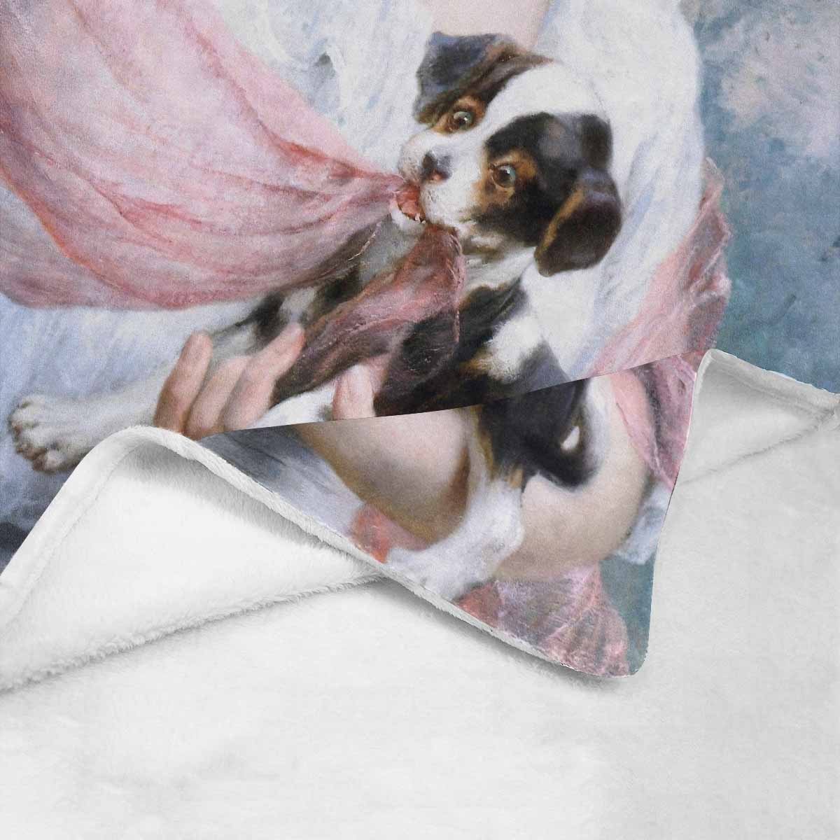 Victorian Lady Design BLANKET, LARGE 60 in x 80 in, The Mischievous Puppy