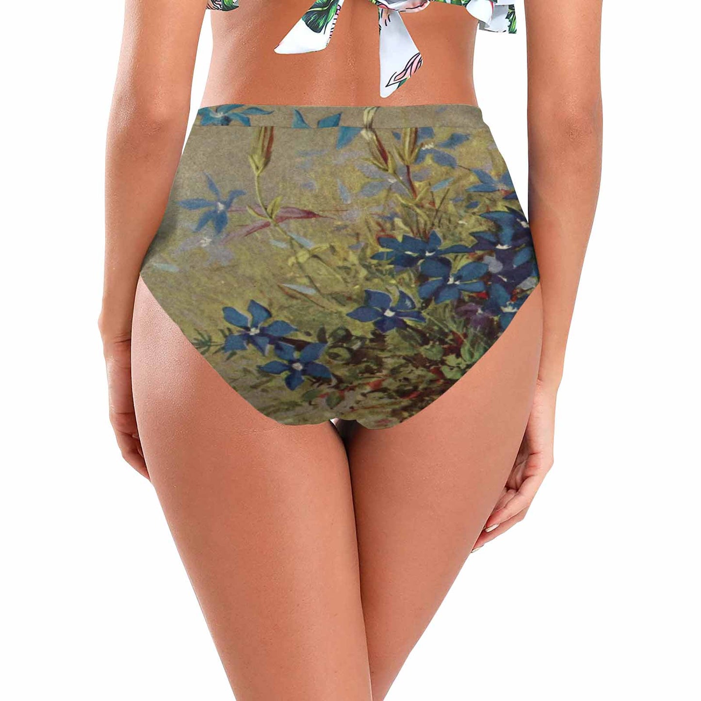 Vintage floral High waist bikini bottom, Design 39
