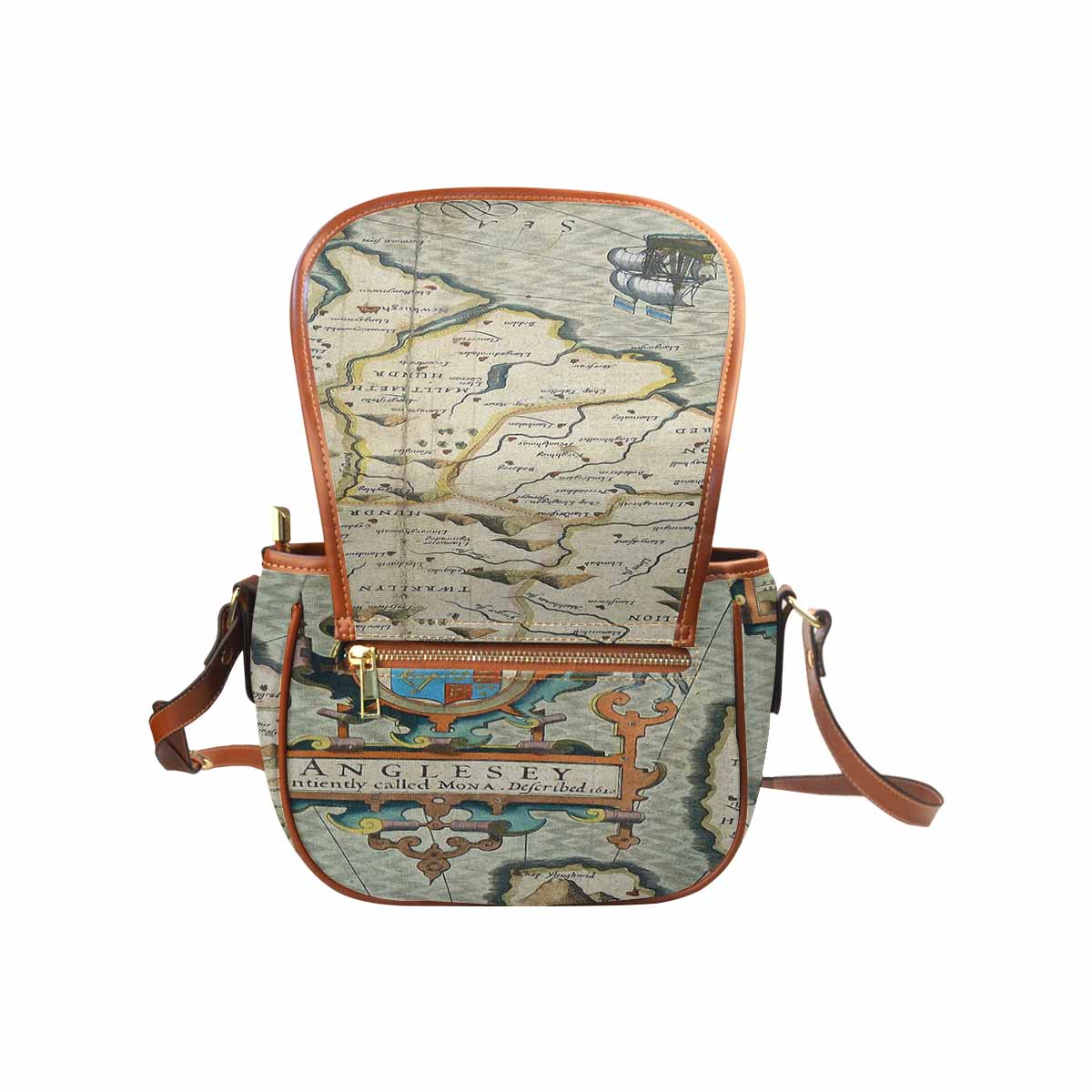 Antique Map design Handbag, saddle bag, Design 13
