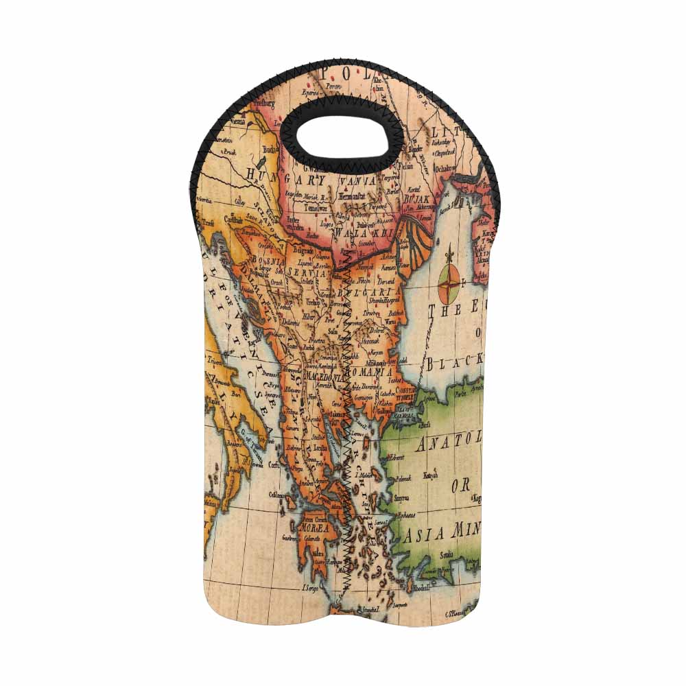 2 Bottle Antique map wine bag,Design 22