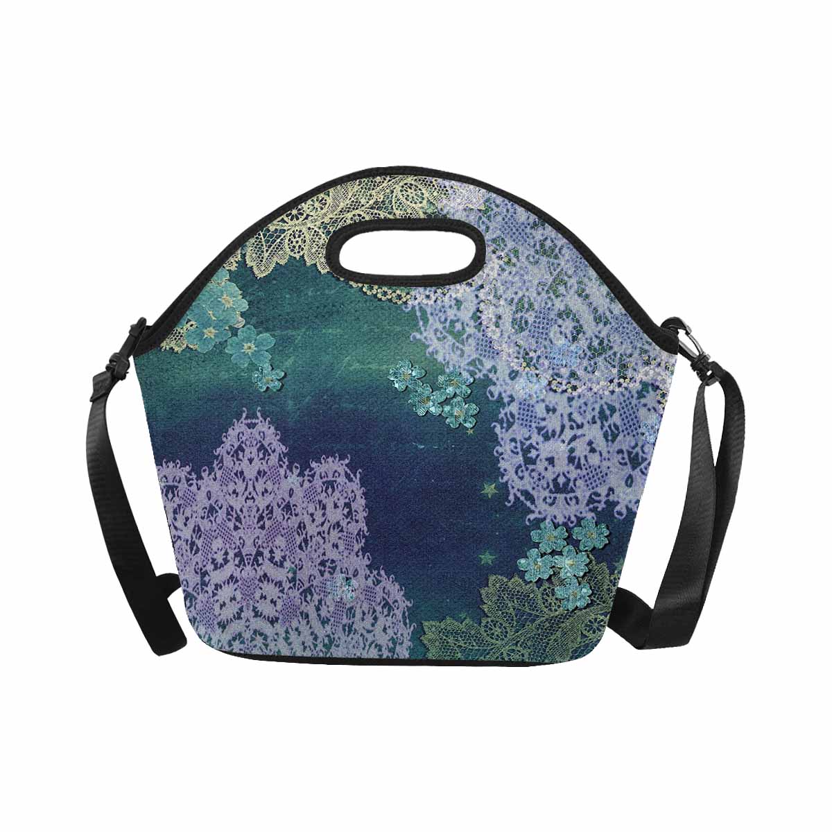 Victorian lace print insulated lunch bag, design 05