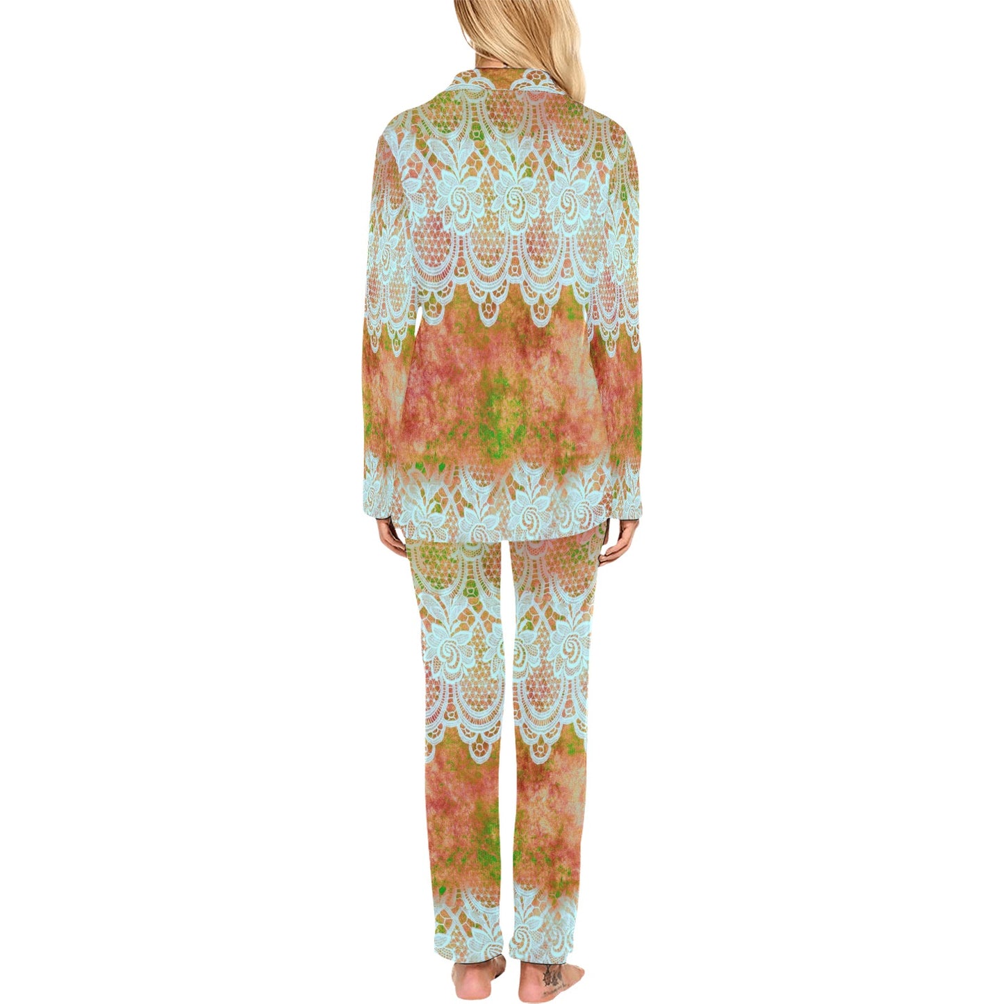 Victorian printed lace pajama set, design 31 Women's Long Pajama Set (Sets 02)