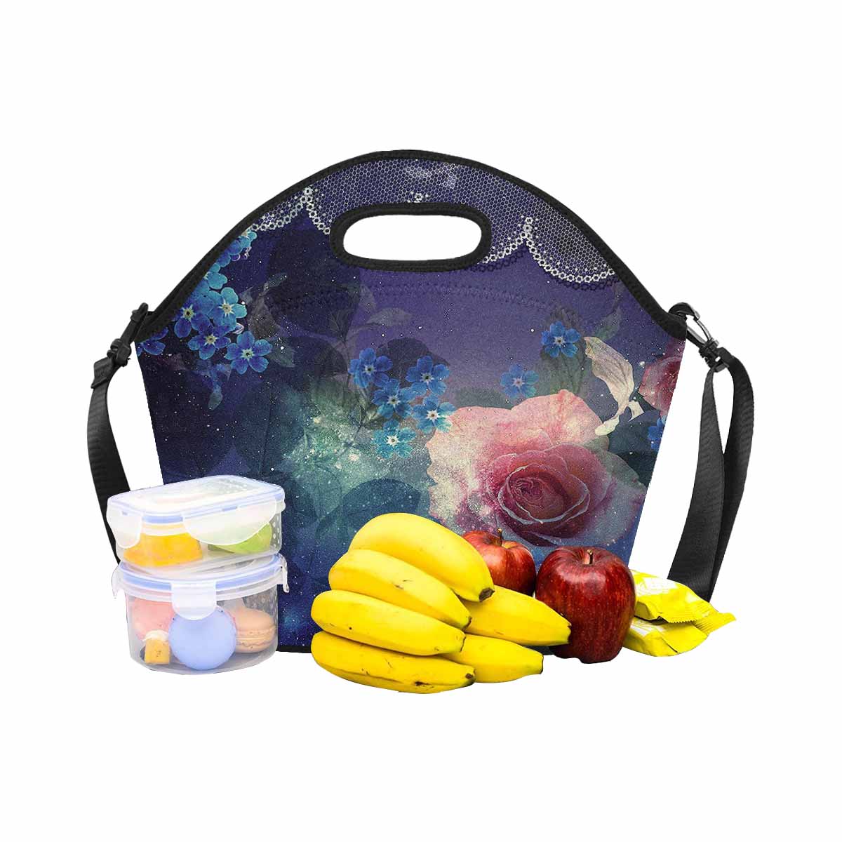 Victorian lace print insulated lunch bag, design 02