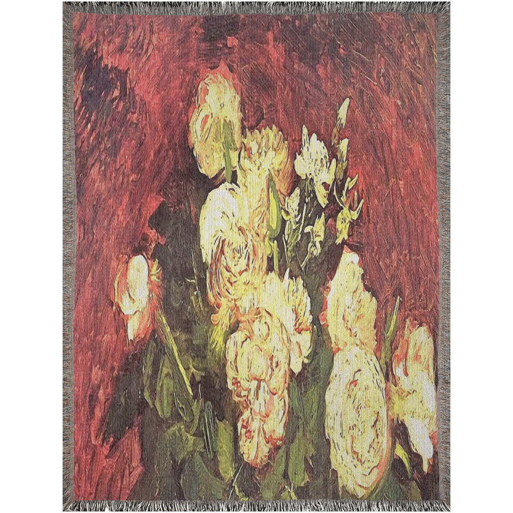 100% cotton Vintage Floral design woven blanket, 50 x 60 or 60 x 80in, Design 27
