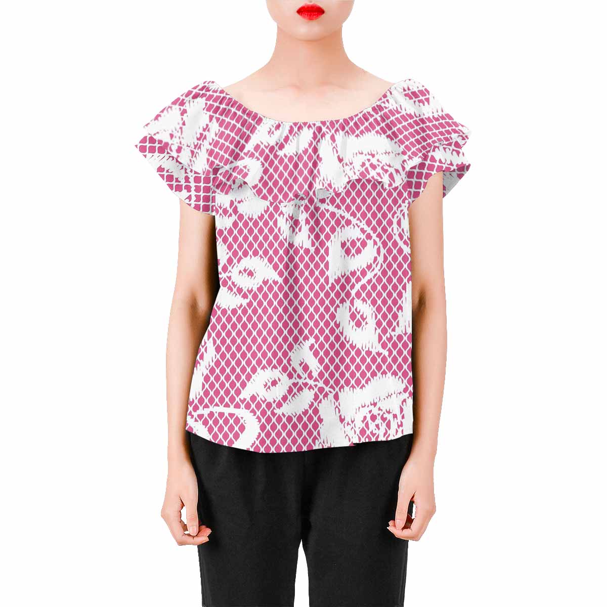 Victorian Lace print Chiffon Blouse, design 17