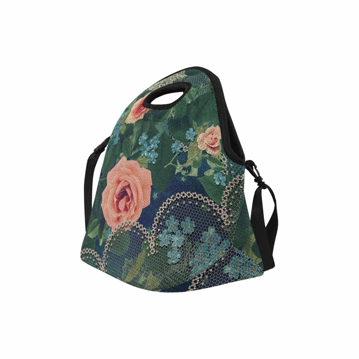 Victorian lace print insulated lunch bag, design 01