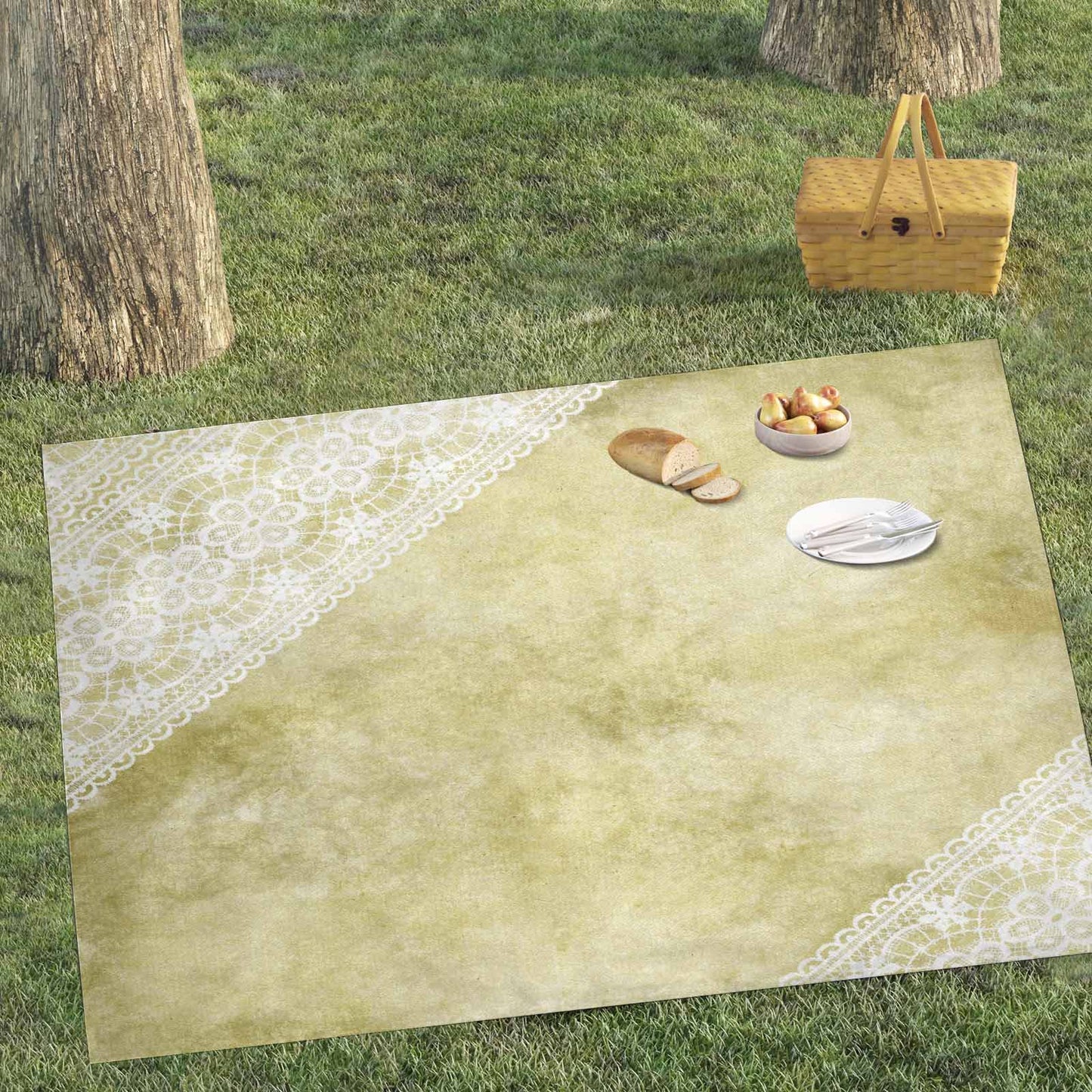 Victorian lace print waterproof picnic mat, 81 x 55in, design 43