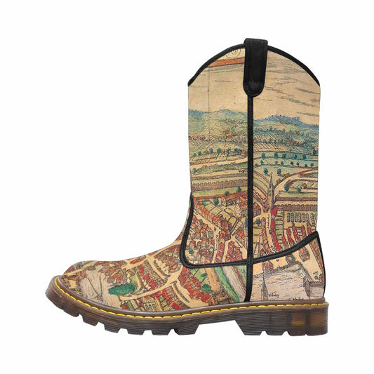 Antique Map design womens western lumber boots, Design 24