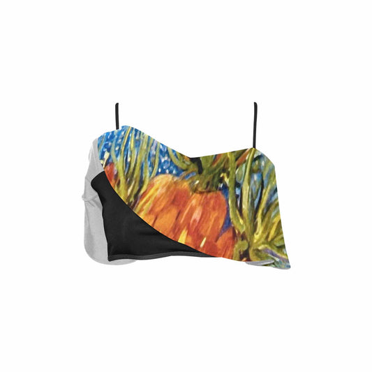 Vintage floral flounce bikini top, Design 42