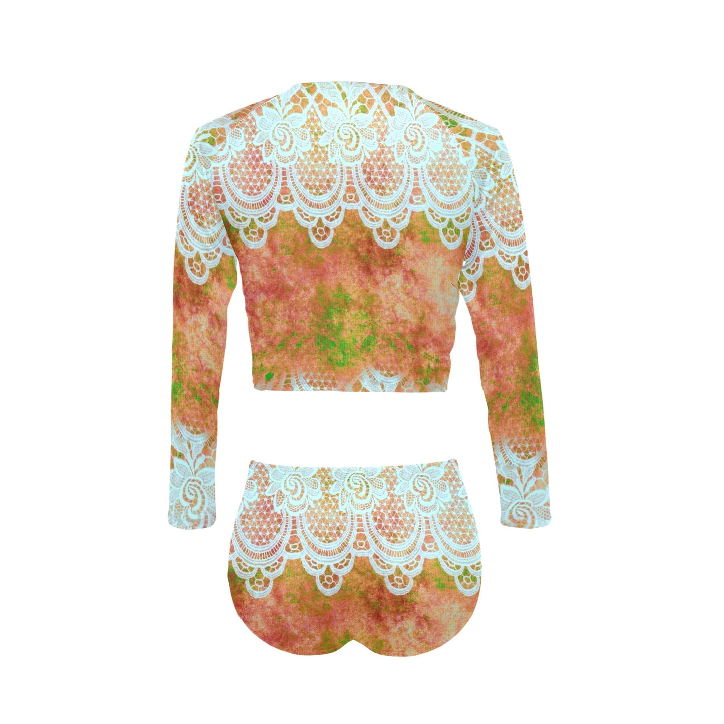Victorian printed lace, long sleeve 2pc swimsuit, beachwear, design 31 Long Sleeve Bikini Set (Model S27)