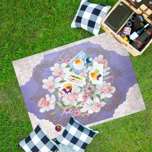 Victorian lace print waterproof picnic mat, 69 x 55in, design 47