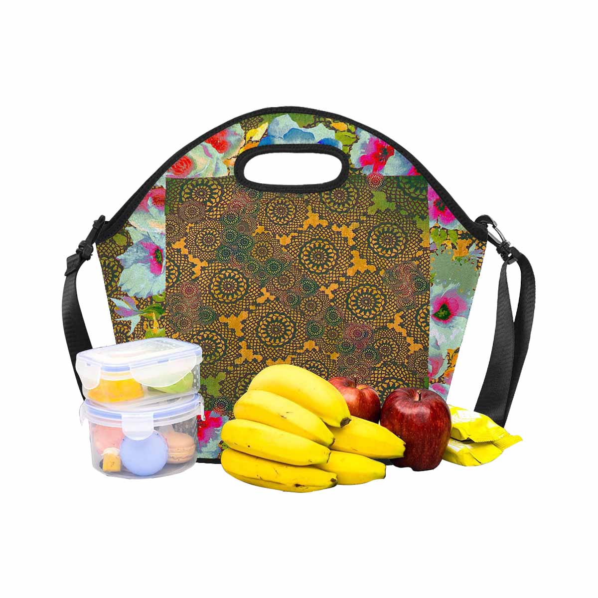 Victorian lace print insulated lunch bag, design 15