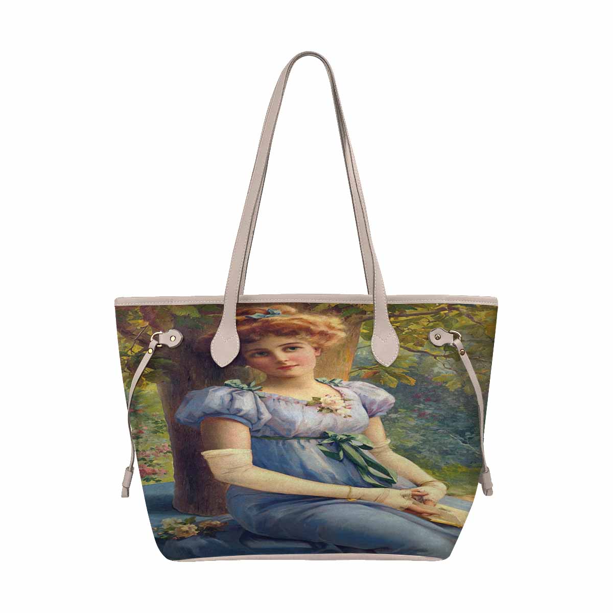 Victorian Lady Design Handbag, Model 1695361, A Sweet Glance, BEIGE/TAN TRIM