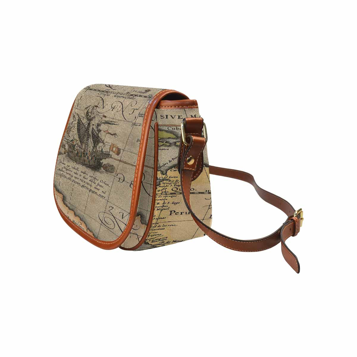 Antique Map design Handbag, saddle bag, Design 46