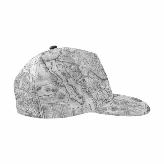 Antique Map design mens or womens deep snapback cap, trucker hat, Design 26